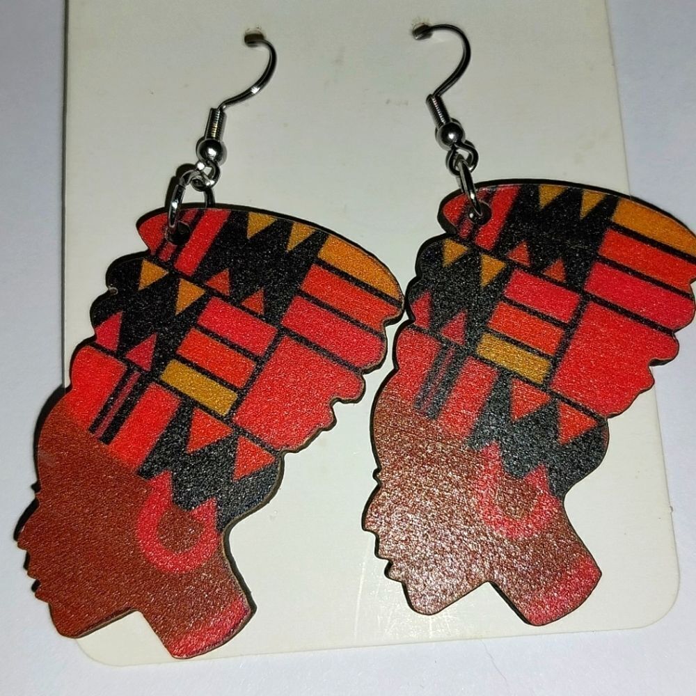 Ladies African Wooden Festive Dangle Earrings - Picture 4 of 7